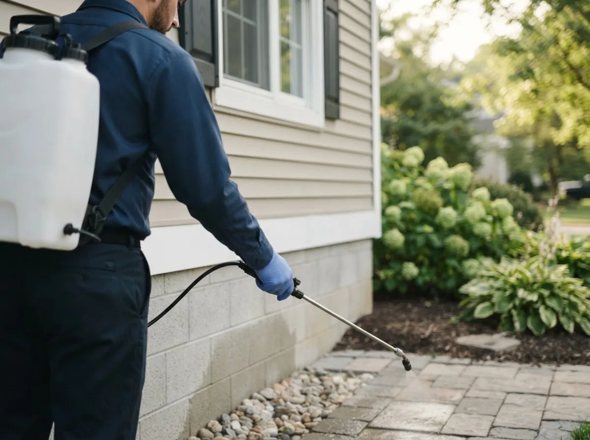 Pest control technician inspecting a home in Otterbein, IN
